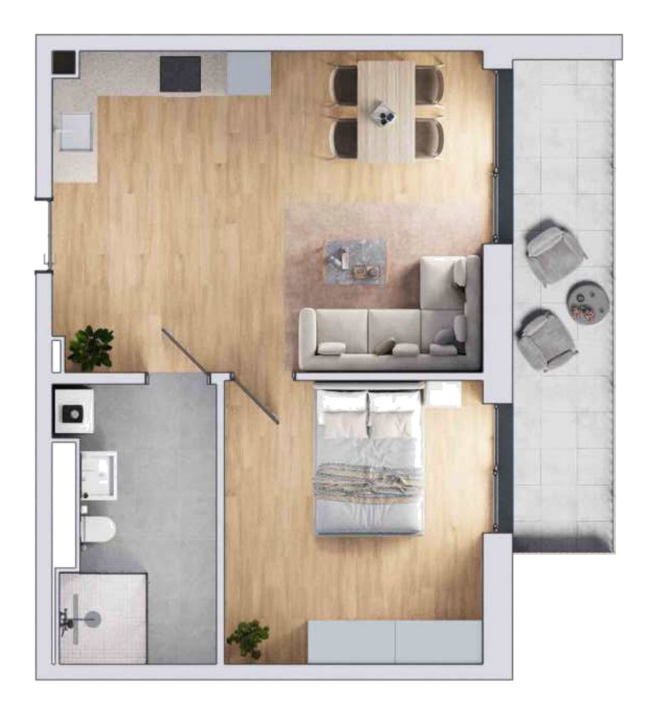 Grundriss einer 2-Zimmer-Wohnung mit ca. 53 m² im 2. Obergeschoss