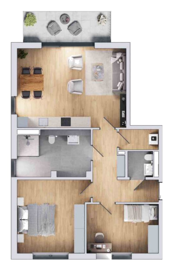 Grundriss einer 3-Zimmer-Wohnung mit ca. 85 m² im 1. Obergeschoss