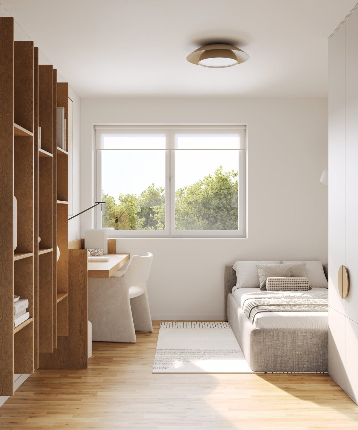 Gäste- und Arbeitszimmer mit Raumteiler und Tageslicht